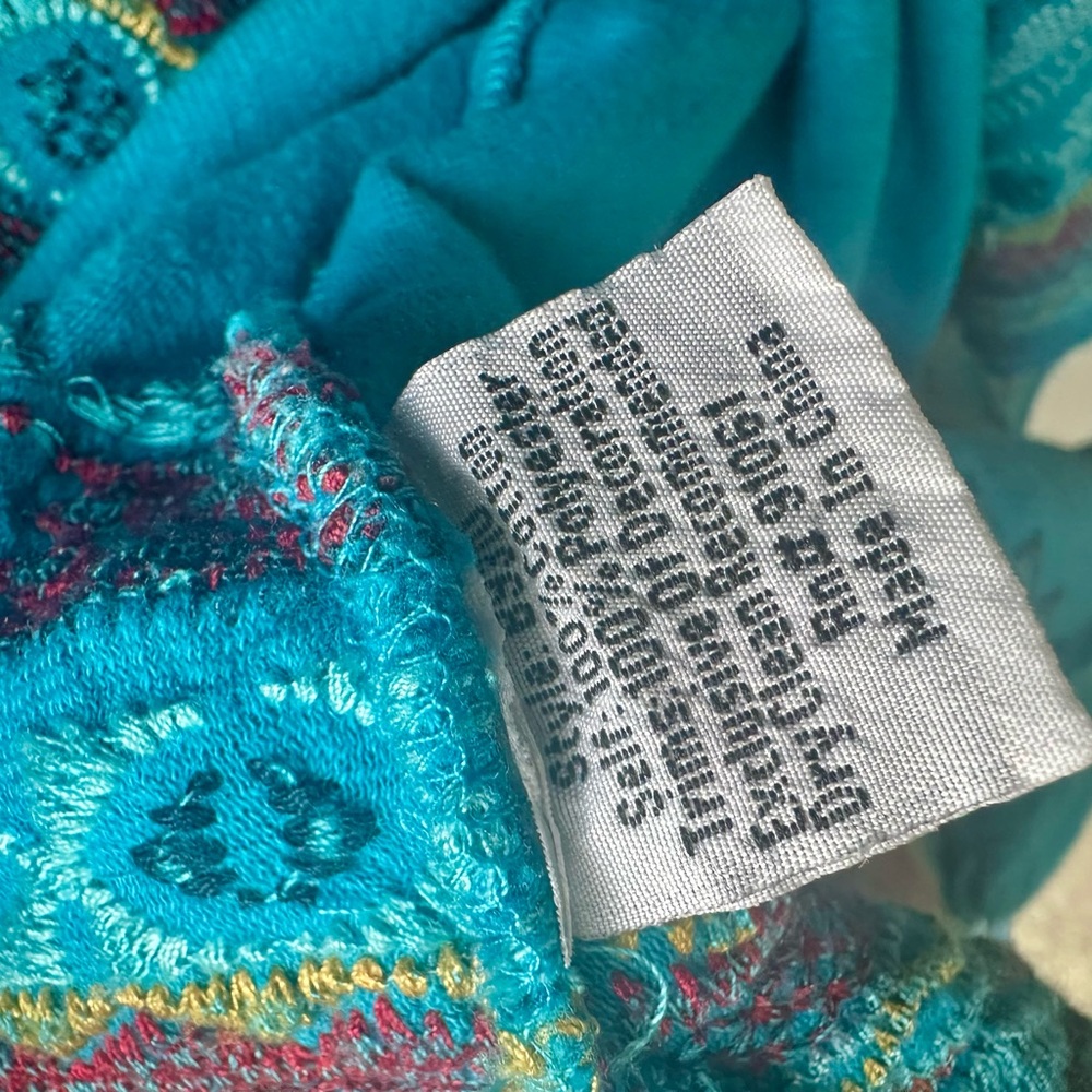 Johnny Was BIYA Embroidered Turquoise Open Front Cardigan Jacket Pockets Belt M - Picture 8 of 9